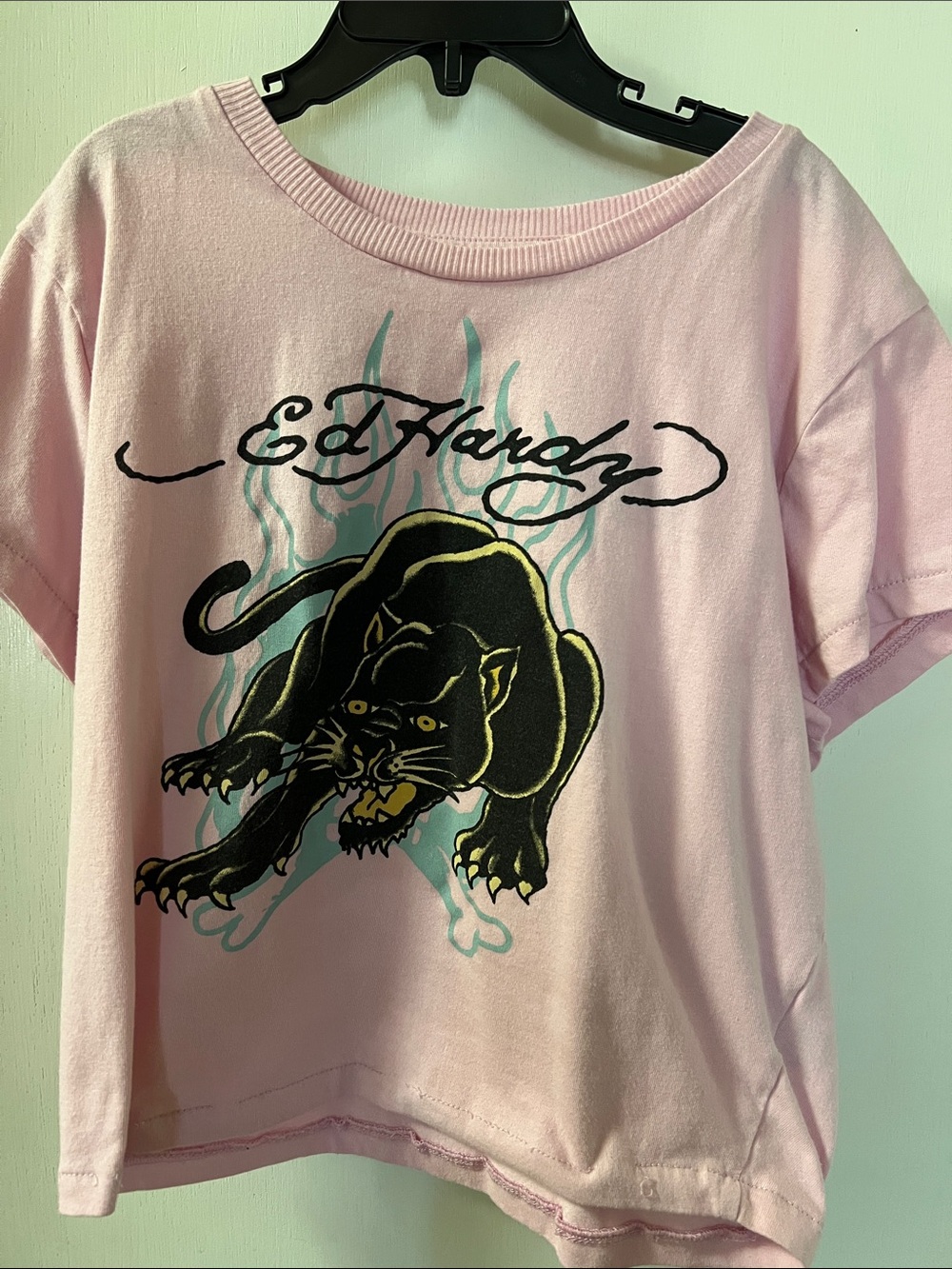Ed Hardy Pink Short Sleeve Tee with Black Panther Graphic